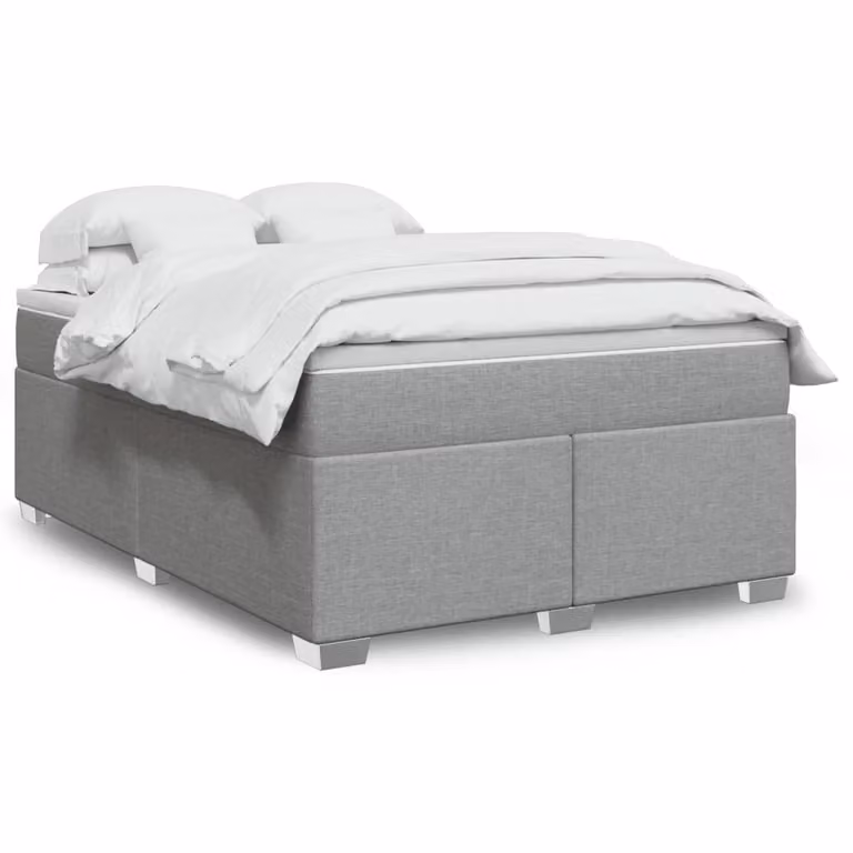 vidaXL Giroletto a Molle con Materasso Ibrido in Tessuto Grigio e Bianco L/P/H: 140 x 190 cm