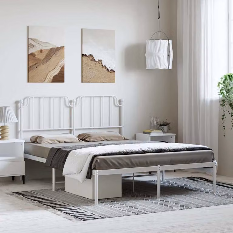 vidaXL Giroletto con Testiera in Metallo Bianco L: 142 cm, P: 196 cm, H: 102 cm