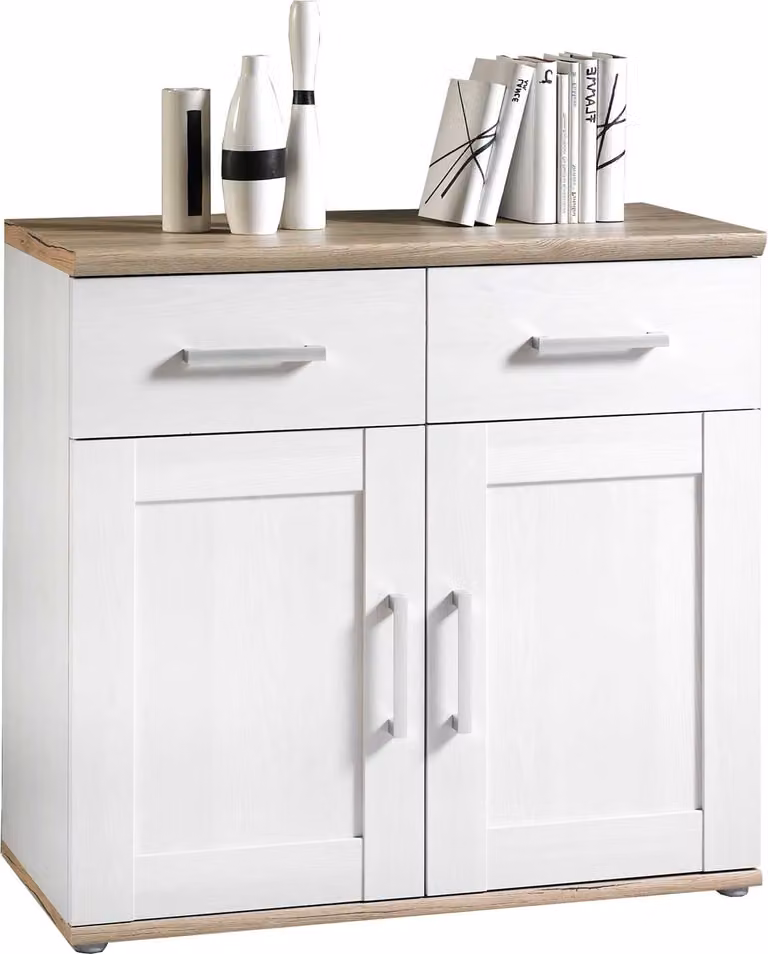 Cassettiera - Decorazione larice Sibiu - Bianco - L 93 cm - 2 ante - 2 cassetti