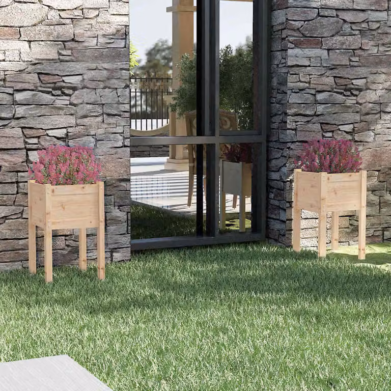 Set di 2 fioriere da giardino vidaXL in legno di pino, colore marrone/beige, L/P/H: 40 x 40 x 70 cm