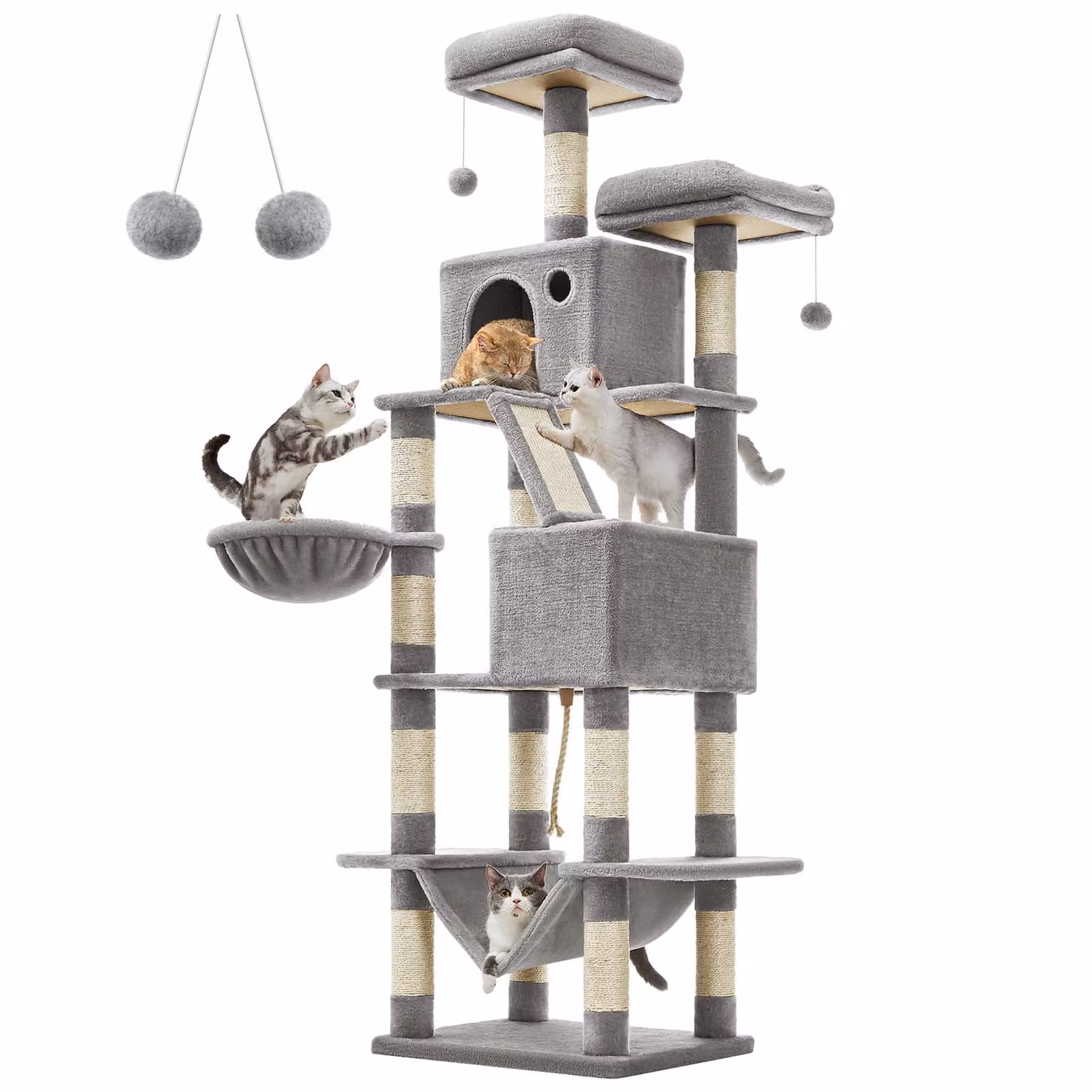 Tiragraffi Feandrea 206 cm, XXL, con 13 tiragraffi, 2 piattaforme grigio chiaro