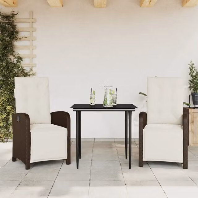 Set Bistrò 3 pz con Cuscini Marrone in Polyrattan 3212542
