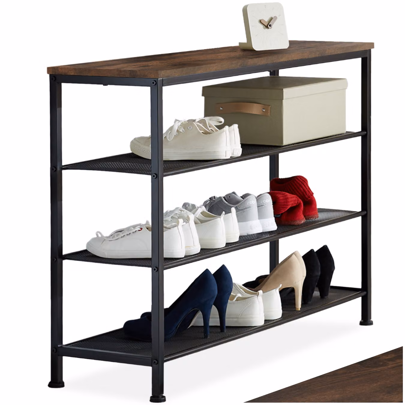 Scarpiera Tectake in stile industriale marrone con ripiani interni L: 100 cm, P: 30,5 cm, H: 72,5 cm – 1