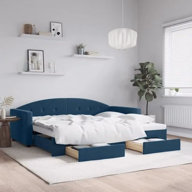 Divano Letto Estraibile con Cassetti-Sofa Letto-Daybed Blu 90x200 cm in Velluto 535646