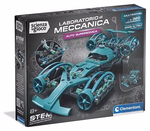 Clementoni Scienza e Gioco - Auto Supersonica, Car 2 in 1, Laboratorio di Meccanica Bambini 8+ Anni, Set Costruzioni 320 Componenti, Ingegneria e Manualità, Made in Italy, Lingua Italiana, 19468