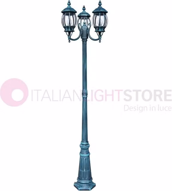 ENEA Lampione a 3 luci h.212 in Alluminio per Esterno Vialetto Giardino NERO-VERDE