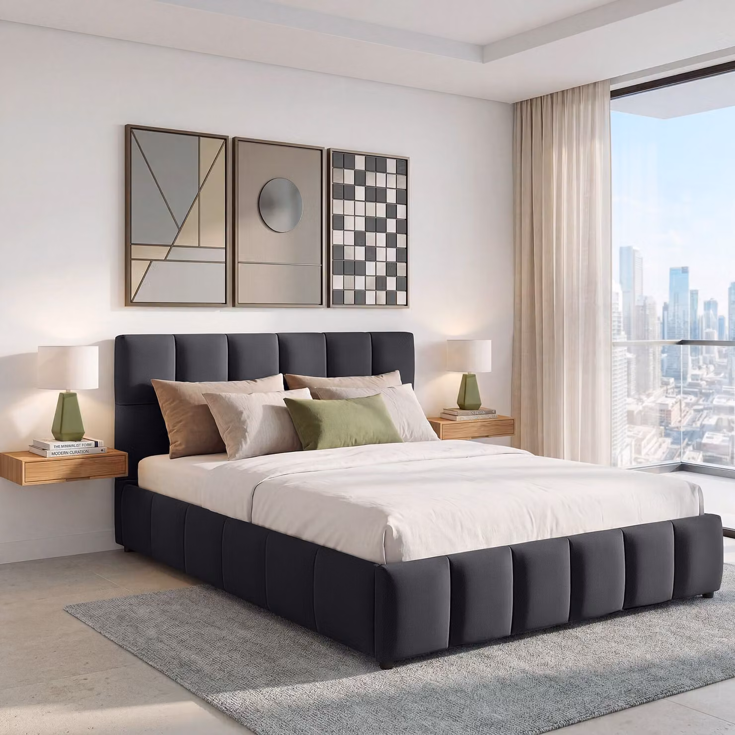 Letto imbottito Shirley tectake con rete a doghe in effetto velluto nero L/P/H: 180 x 200 x 93 cm – 3