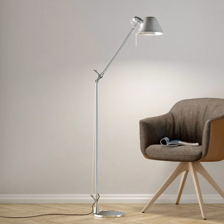 Artemide Lampada da terra di design Tolomeo Lettura, Alluminio / Grigio / Zincato, Studio / Ufficio, Alluminio, Design, Lampada da terra