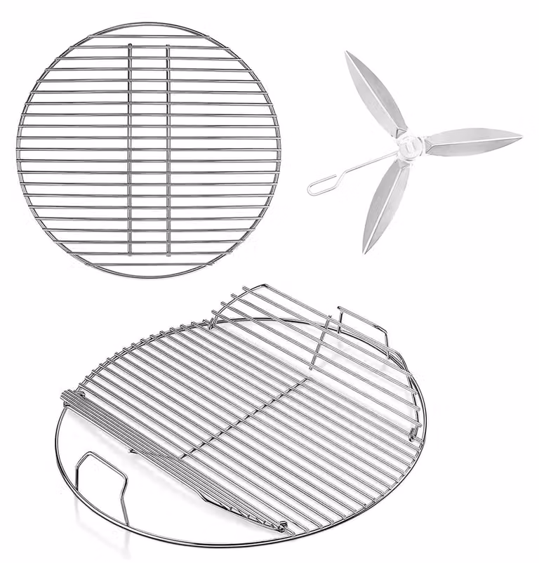 Griglia per barbecue a carbone, griglia in legno e kit di pulizia per barbecue a carbone, 49,53 cm