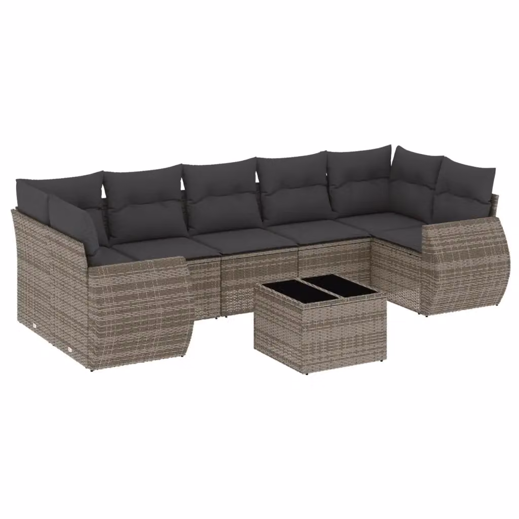 Set Divano da Giardino 8 pz vidaXL in Polyrattan Grigio con Cuscini e Tavolino da Caffè – 2