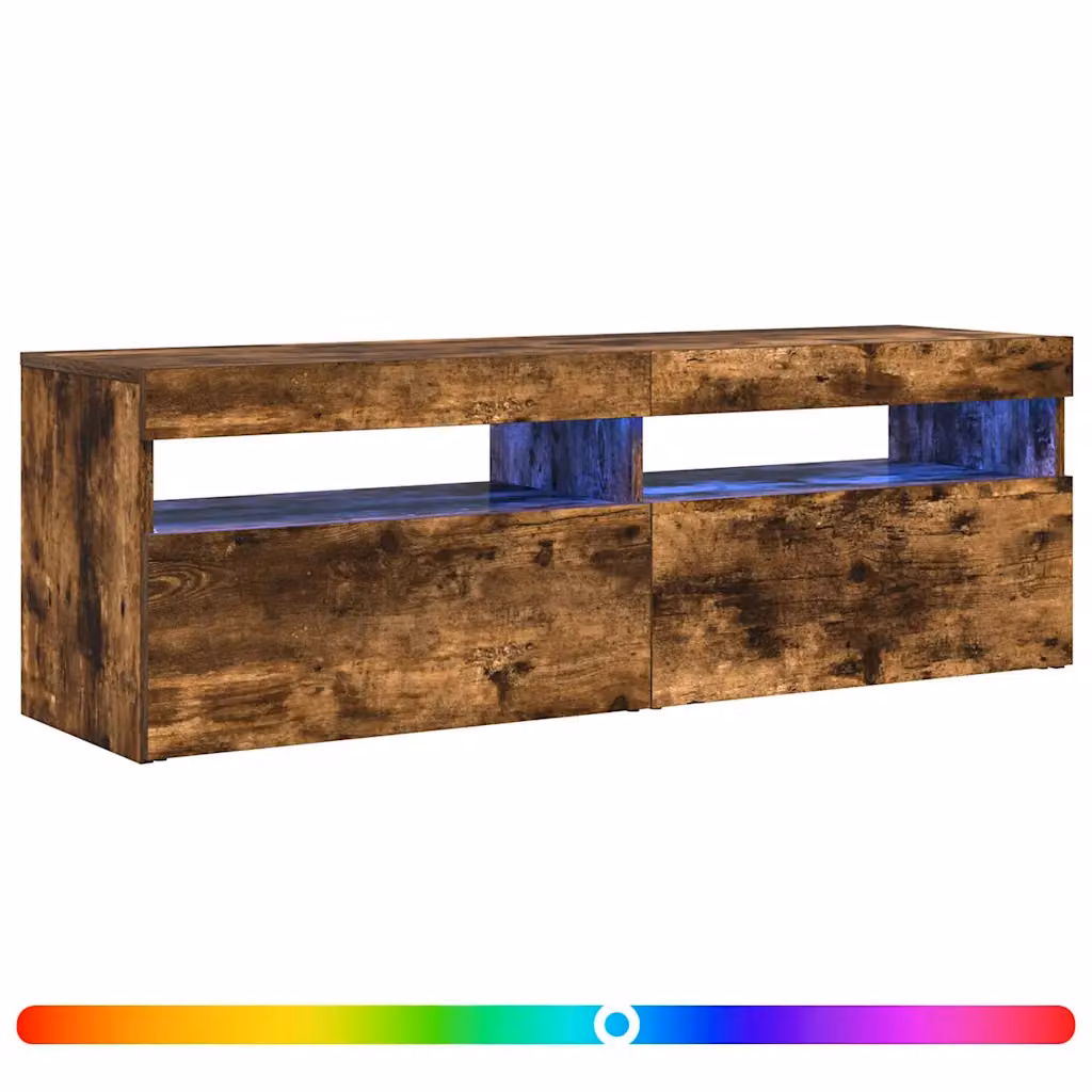 vidaXL Mobile Porta TV Moderno con Luci LED Integrate in Rovere Fumo e Marrone L: 120 cm, P: 35 cm, H: 40 cm