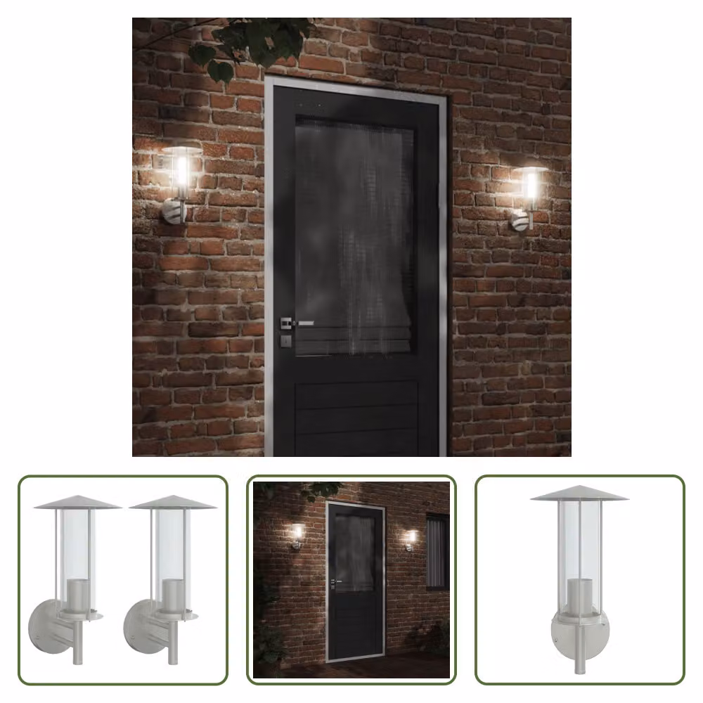 The Living Store Luci da parete per esterni 2 pezzi in acciaio inox argento