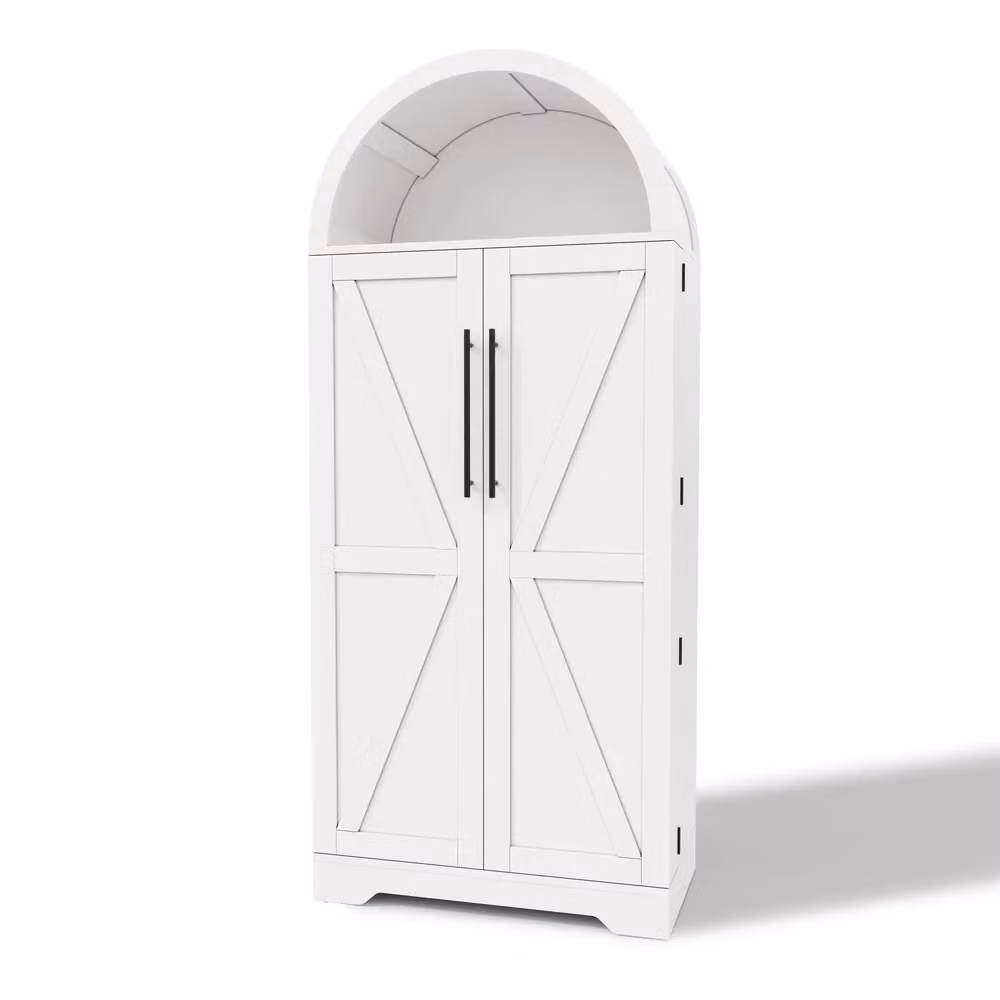 Mobile alto Minimal bianco in legno e MDF con ante e ripiani per cucina, soggiorno o camera, H 165 x L 70 x P 40 cm – 2