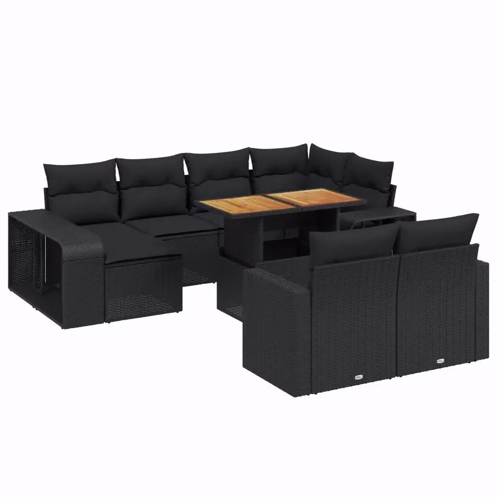 vidaXL Set Divani da Giardino 11 pz in Polyrattan Nero con Cuscini e Tavolino da Esterno – 2