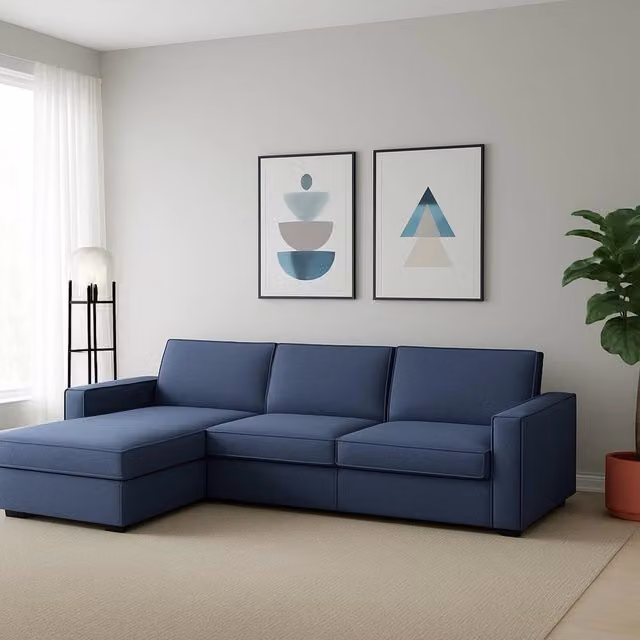 Divano ad angolo Sodalite TALAMO ITALIA con penisola contenitore sinistra e braccioli slim, Blu, L: 260 cm, P: 95 cm, H: 90 cm – 1