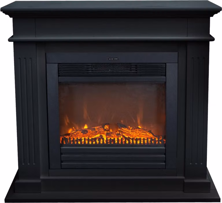 Camino elettrico Xaralyn - Elda ELU-MDB - nero effetto legno - potenza di riscaldamento 1400 Watt - con telecomando - mensola del camino con camino da incasso incluso - camino decorativo