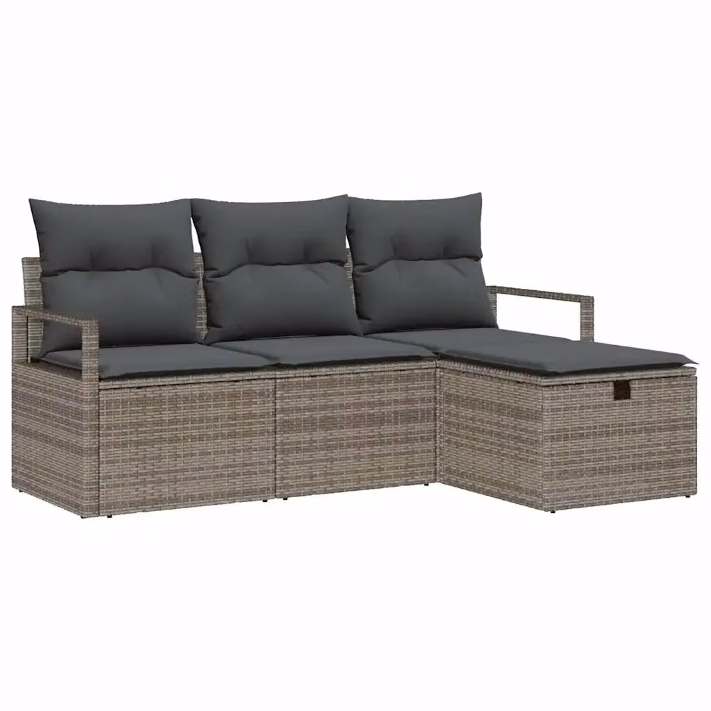 Set Divano da Giardino vidaXL 4 Pezzi a Forma di L in Polyrattan Grigio con Cuscini e Tavolino – 2