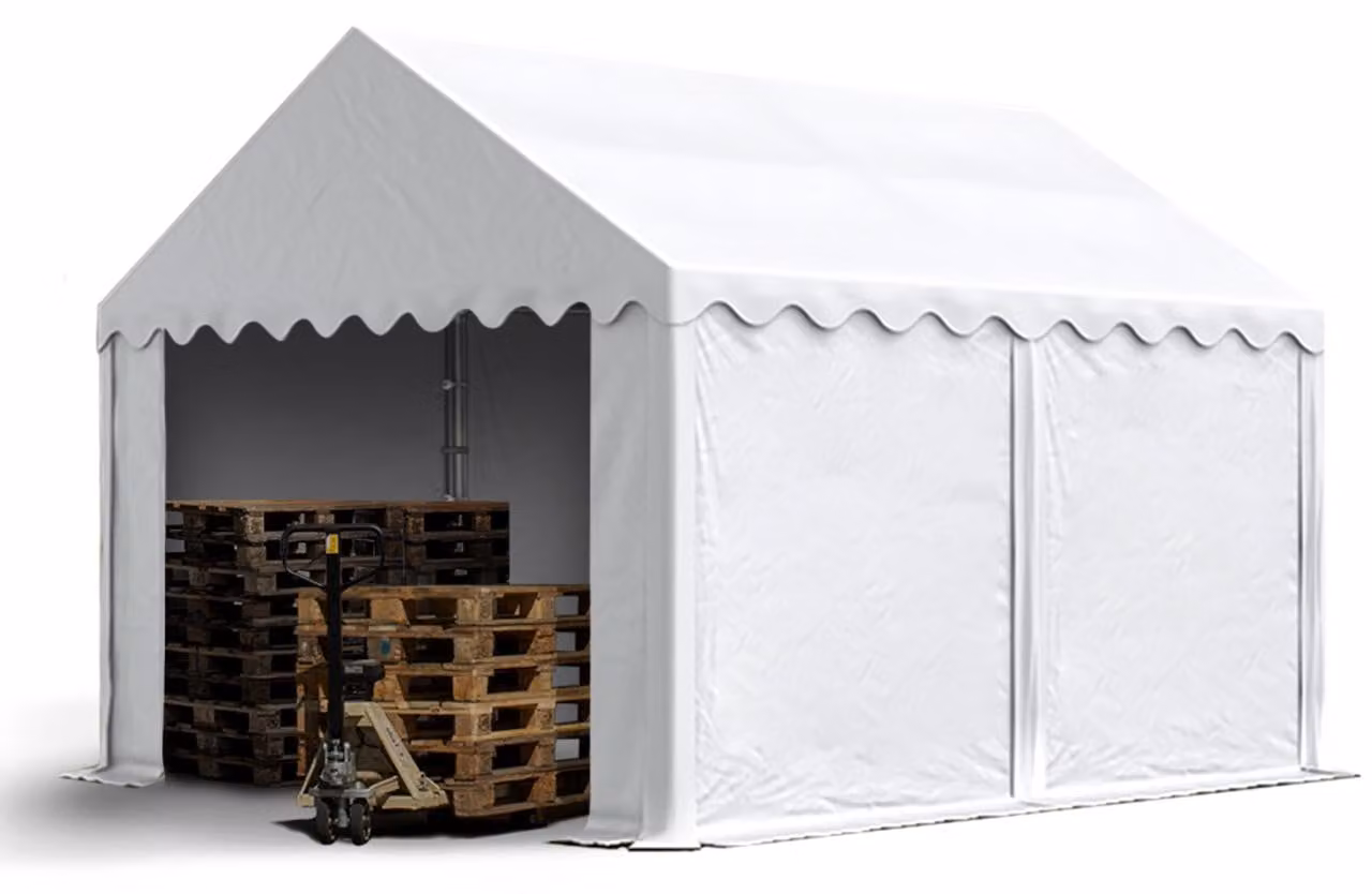 TOOLPORT Tendone deposito 3x4 m PVC 750 N tenda capannone bianco telaio perimetrale e rinforzo del tetto