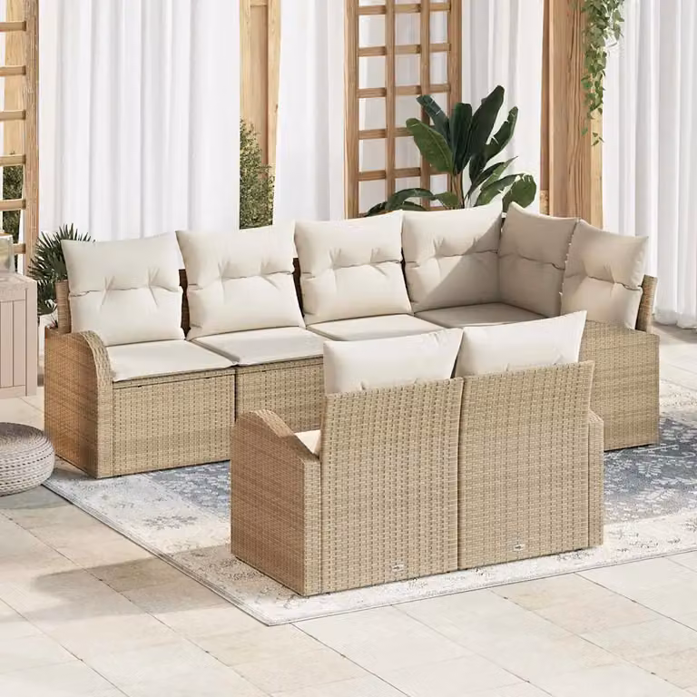 Set Divano da Giardino a L vidaXL in Polyrattan Beige con Cuscini e Struttura in Acciaio