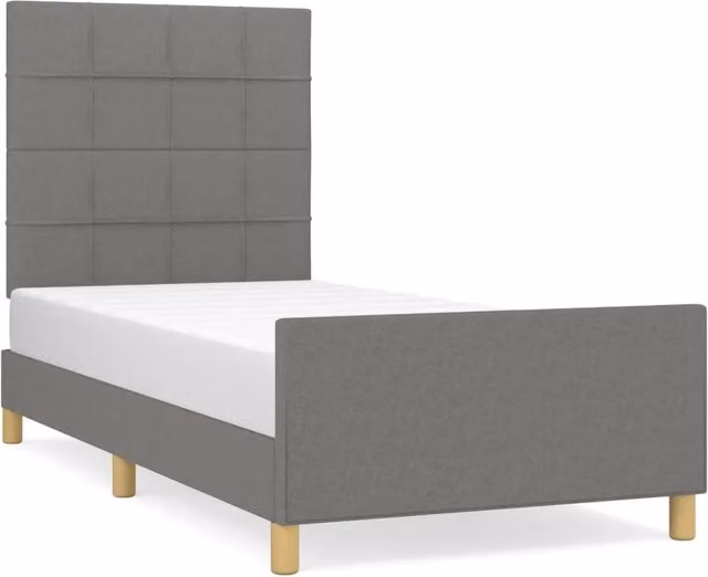 Letto singolo per adulti in tessuto grigio con struttura in legno di larice e doghe fisse L/P/H: 203 x 93 x 128 cm – 1