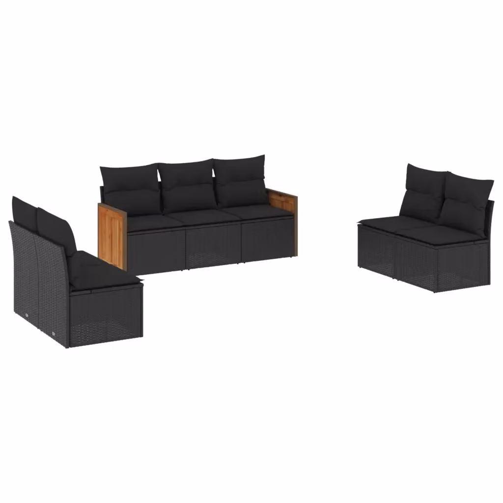 Set di Divani da Giardino vidaXL a Forma di L con 7 Cuscini in Polyrattan Nero – 2