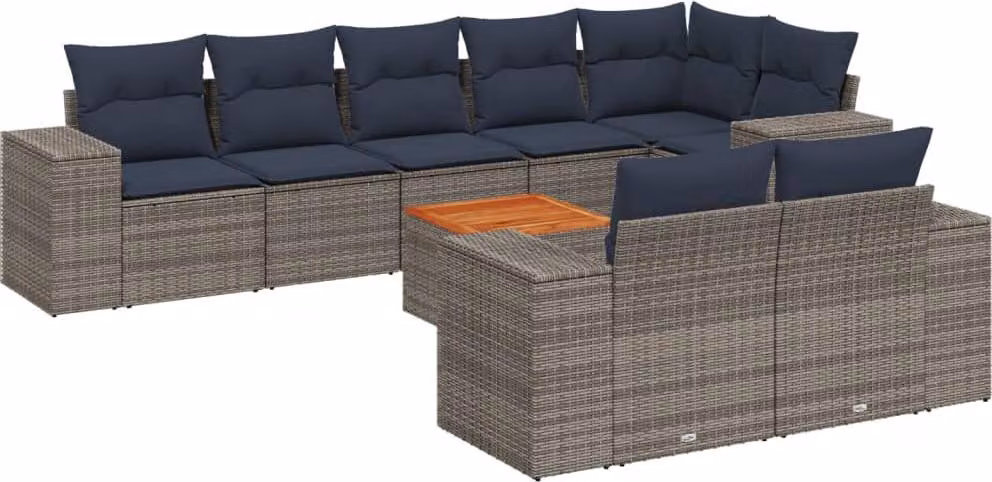 Set Divani da Giardino 9 pz con Cuscini Grigio in Polyrattan