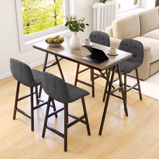 Set tavolo bar con 4 sgabelli imbottiti grigio scuro, 120 x 60 cm