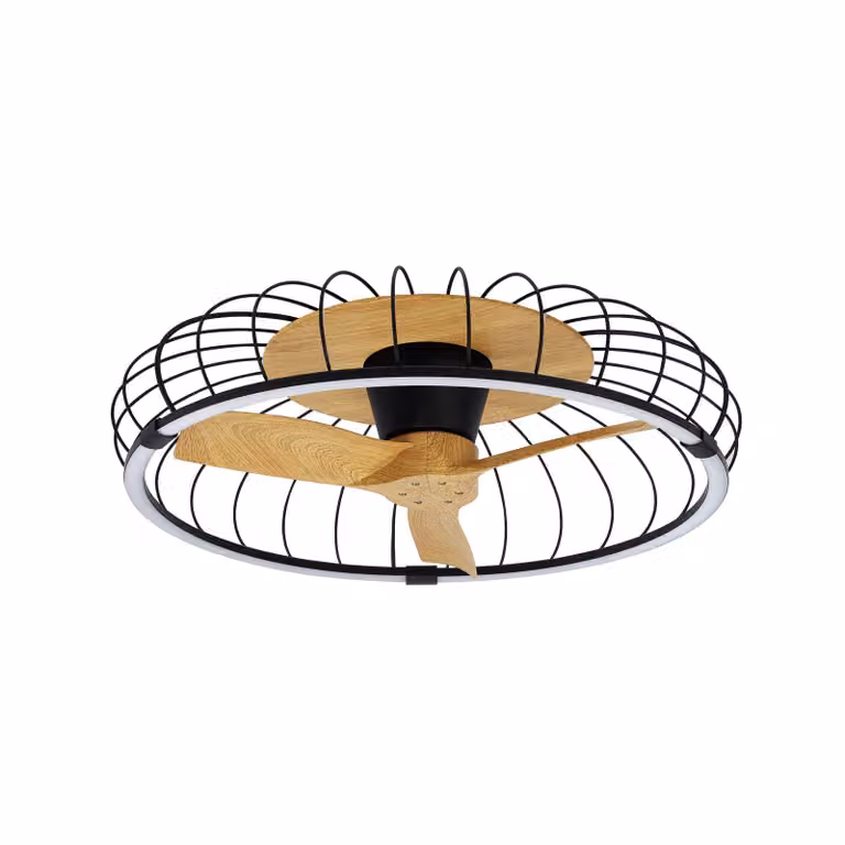 Mantra Iluminación Ventilatore da soffitto LED Nature, app CCT, nero/faggio dimmerabile, Nero, Soggiorno / Sala da pranzo, Plastica