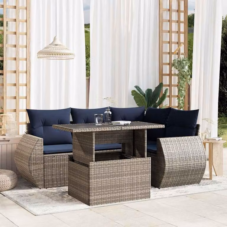 Maison Exclusive - Set di 5 divani da giardino con cuscini, grigio, polyrattan