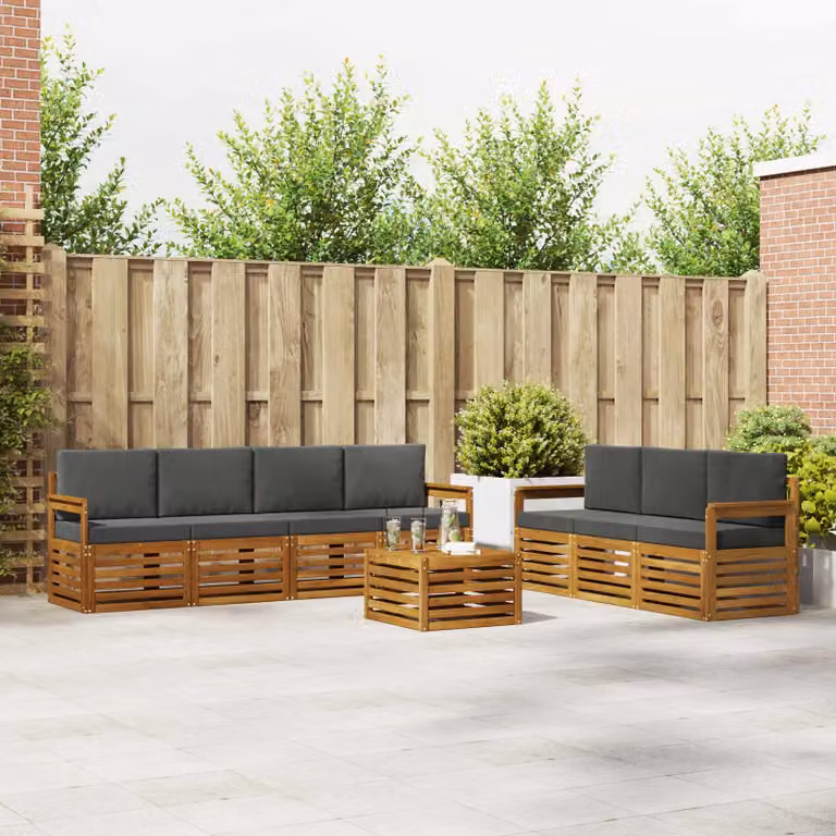 Set di divani da giardino vidaXL in legno di acacia massello con cuscini, 8 pezzi, beige e antracite