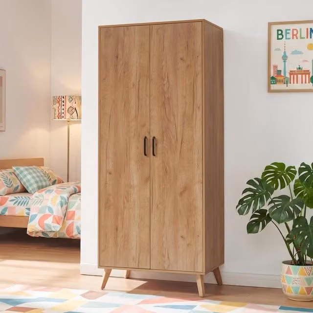 Armadio Guardaroba Norg en.casa con 2 Ante e Scomparto, Effetto Rovere Marrone, H 191 x L 80 x P 52 cm