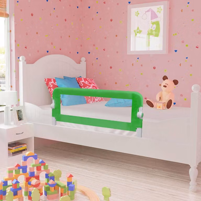 Set di 2 sponde per letto per la sicurezza dei bambini vidaXL, ripiegabili, colore verde, L: 102 cm, H: 42 cm, P: 36,5 cm