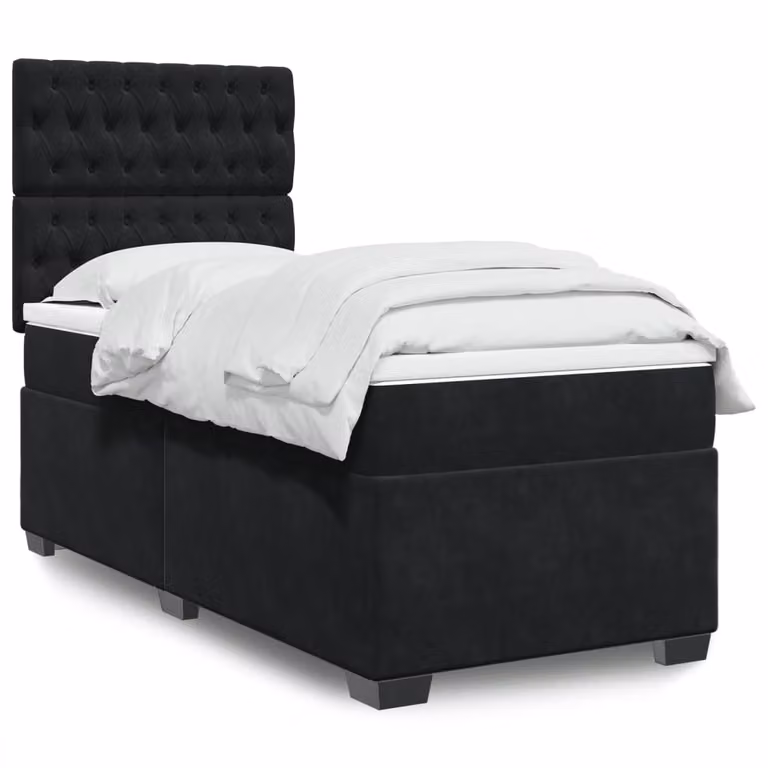 vidaXL Giroletto a Molle Ibrido con Materasso in Velluto Nero L/P/H: 90 x 200 cm