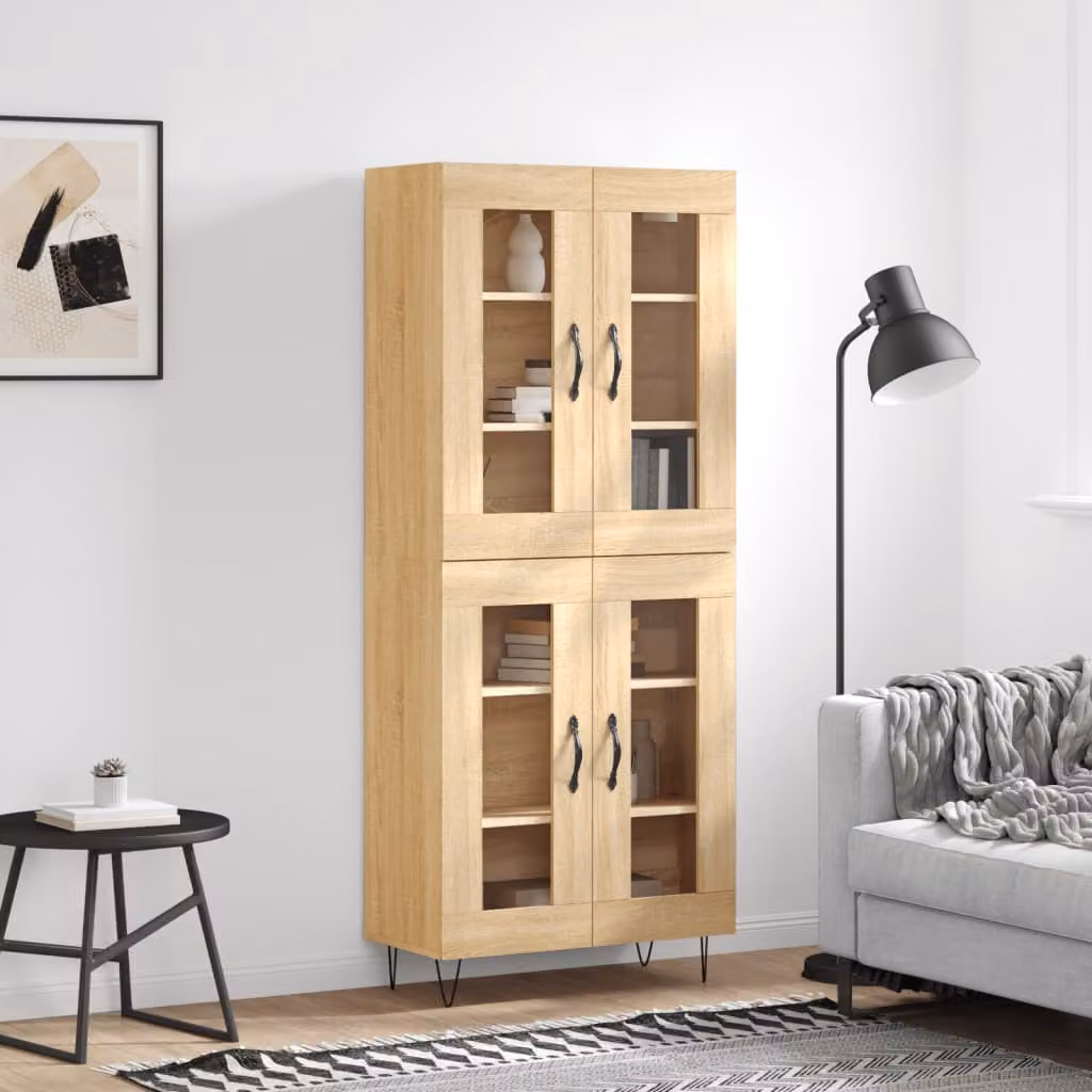 Credenza moderna vidaXL in rovere con ante in vetro e ripiani interni, colore marrone, L/P/H: 69,5 x 34,0 x 180,0 cm