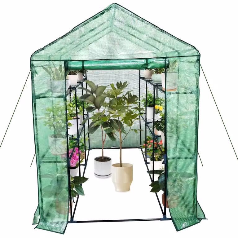 Serra - Serra per pomodori, serra da giardino - Struttura in acciaio zincato - Pellicola in rete di polietilene (PE) - Impermeabile - 143x215x195 cm - Adatta per balcone e giardino - Colore: verde