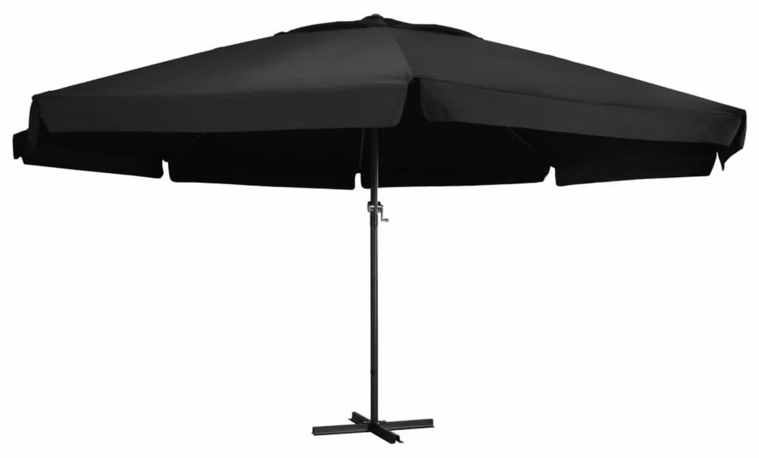 Ombrellone con palo in alluminio nero, altezza 600 cm, dotato di base a croce