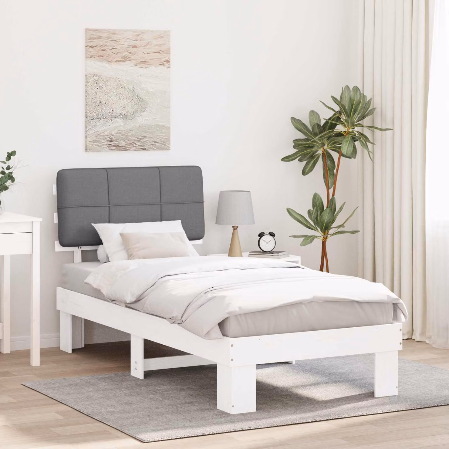 vidaXL Letto con Testiera Rivestita Bianco e Grigio chiaro 90 x 200 cm