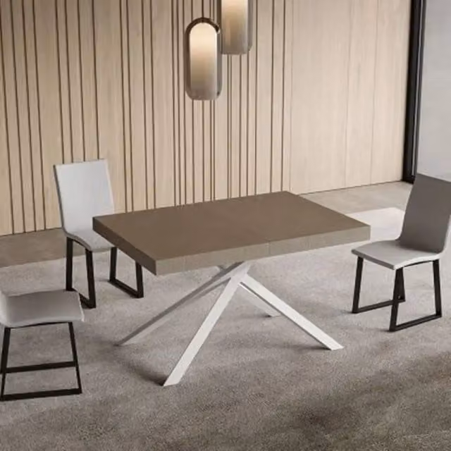 Tavolo allungabile 140/244x90 cm Niket tortora gambe bianche