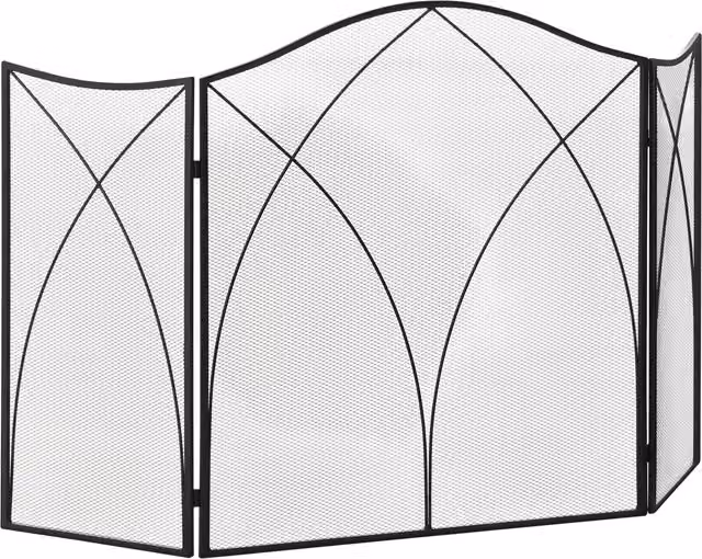 Parascintille per camino HOMCOM in metallo pieghevole, Nero, L: 126 cm, H: 76 cm, P: 2 cm – 1