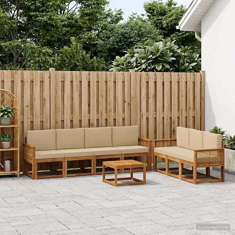 Set di divani da esterno vidaXL 8 pezzi in legno di acacia con tavolino e cuscini, colore beige e marrone