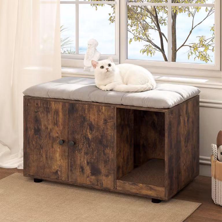 Mobile porta lettiera per gatti Costway in legno marrone con 2 ante e piedini regolabili per soggiorno e camera da letto