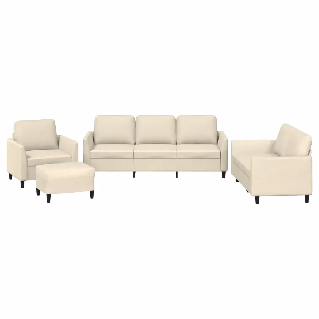 Set di divani vidaXL 4 pezzi in similpelle beige con cuscini e pouf per soggiorno – 2