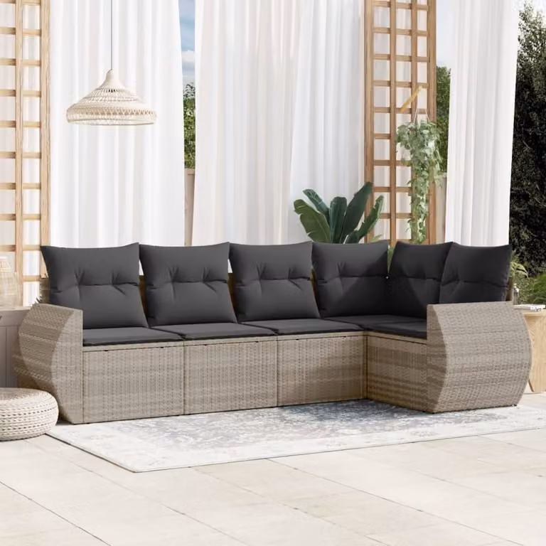 Maison Exclusive - Set Divano da Giardino 5pz con Cuscini Grigio Chiaro Polyrattan