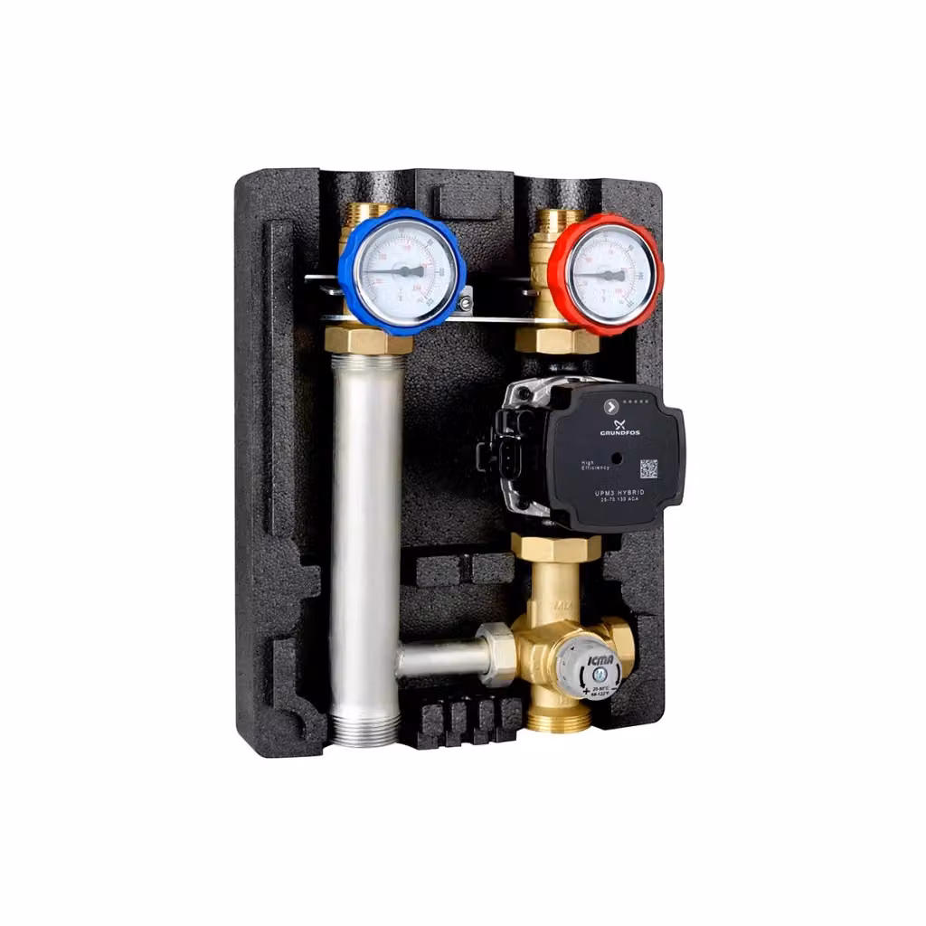 Gruppo Rilancio con Miscelazione a Punto Fisso Sinistra con Pompa Grundfos UPS 25/65 Nero con Isolamento 20°-50° C 1"1/2M-3/4F – 2