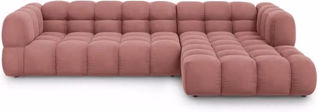 Divano angolare modulare Sky di Cosmopolitan Design, modello a 4 posti con orientamento destro, rivestito in velluto rosa, L 300 x P 117 x H 75 cm – 1