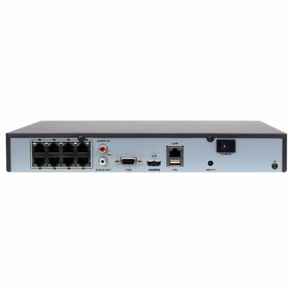 NVR Hikvision a 8 canali 4K HD con switch PoE a 8 porte, compressione H.265+, 80Mbps, supporto P2P e ONVIF – 2