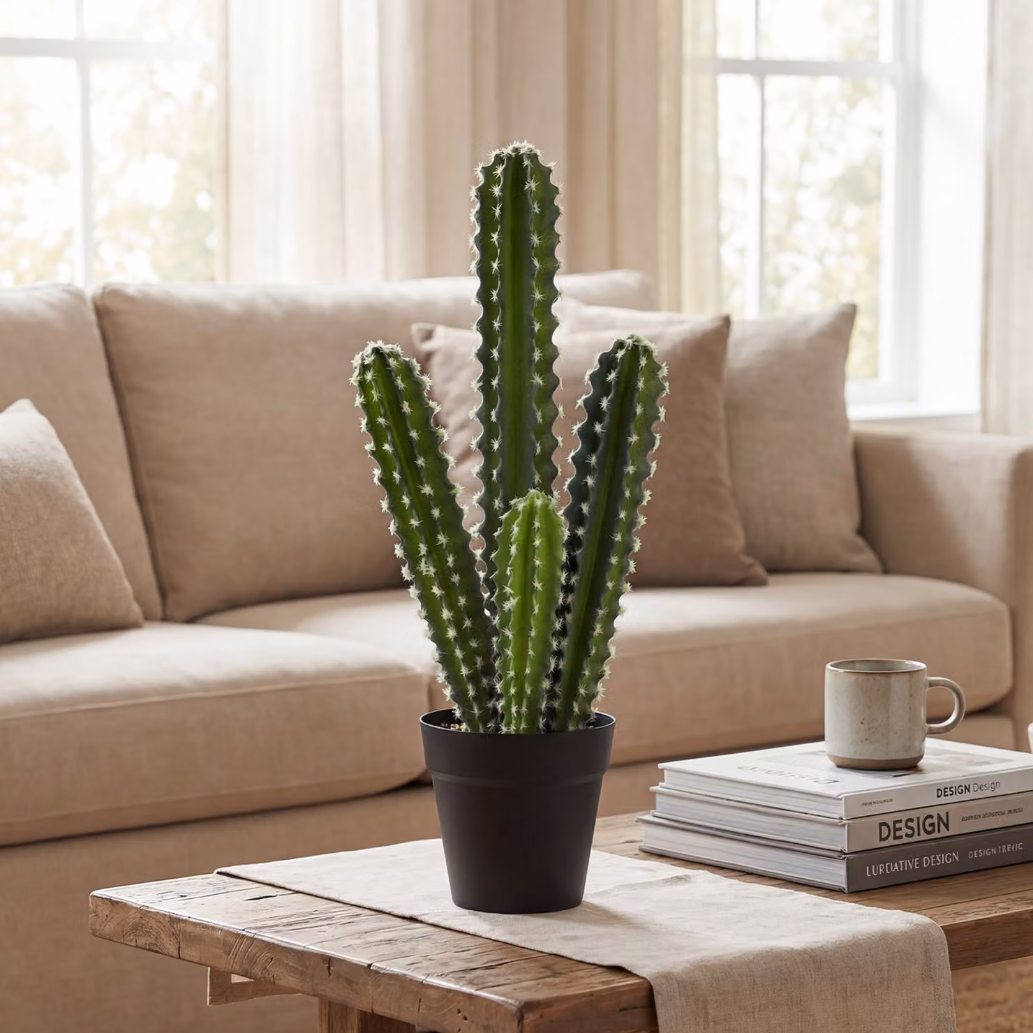 Pianta artificiale Cactus HOMCOM verde con vaso, ideale per casa e ufficio, Altezza: 53 cm – 2