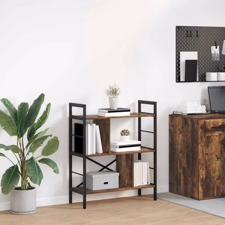 Libreria industriale vidaXL con 5 livelli in legno e metallo, colore marrone, L 75 cm x P 30 cm x H 91 cm