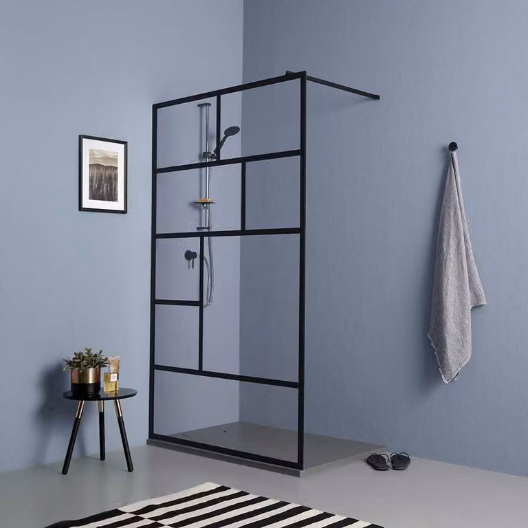 Parete doccia walk in 90cm con cristallo trasparente  e telaio nero