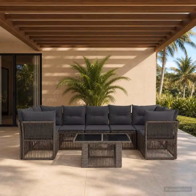Set Divano da Giardino 8 pz Grigio polyrattan 3436427